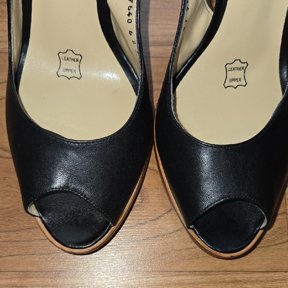 Cathy Jean Black Peep Toe Kitten Slingback Heels Size 7 - Picture 3 of 6